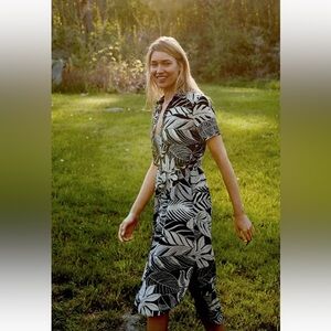Anthropologie x Farm Rio Adonidia Shirtdress Black & White Tropical Print